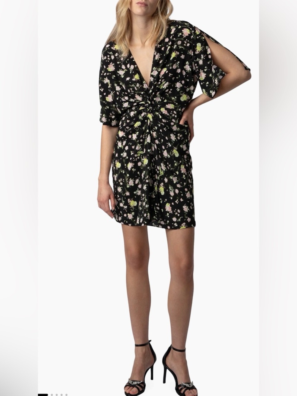 Zadig & Voltaire Floral Mini Dress Draped Twist Front NWT M